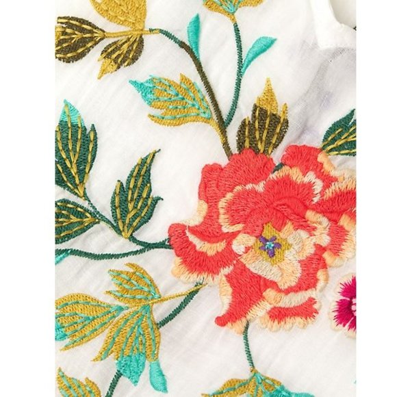 Johnny Was Adele Drape Tunic Dress Floral Embroid Flowers Plaid Viscose Blue New - Picture 9 of 9